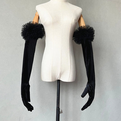 Bridal Sleeves Gloves Velvet Black