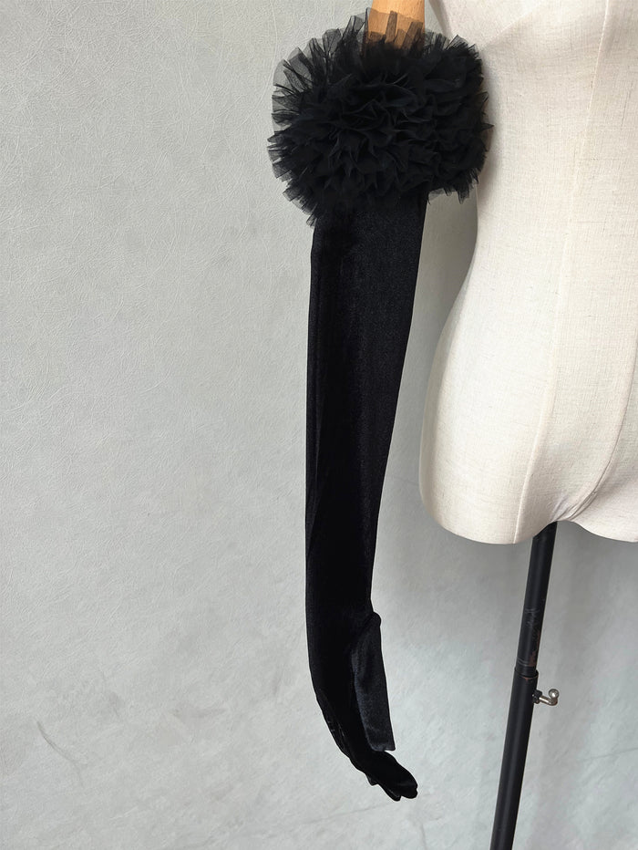 Bridal Sleeves Gloves Velvet Black