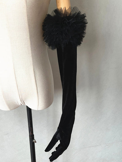 Bridal Sleeves Gloves Velvet Black