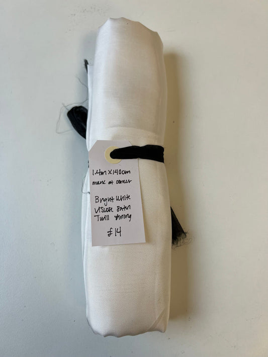 Bright White Viscose Satin Twill Lining Remnant