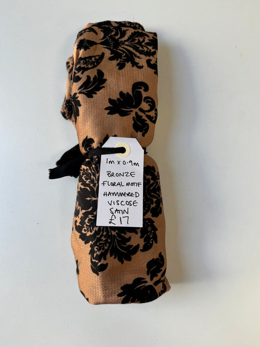 Bronze Floral Motif Hammered Viscose Satin Remnant