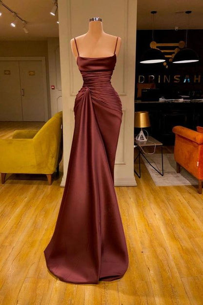 Brown Prom Dress 2023 Satin Spaghetti straps