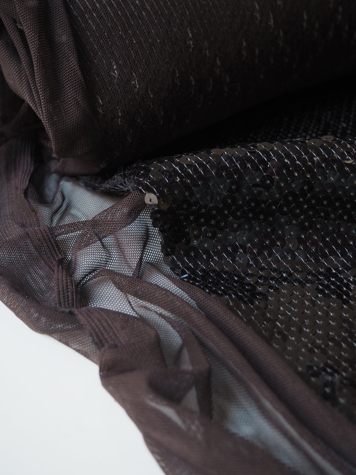 Brown Sequin Stretch Mesh