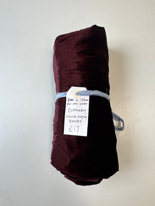 Burgundy Viscose/Nylon Velvet Remnant