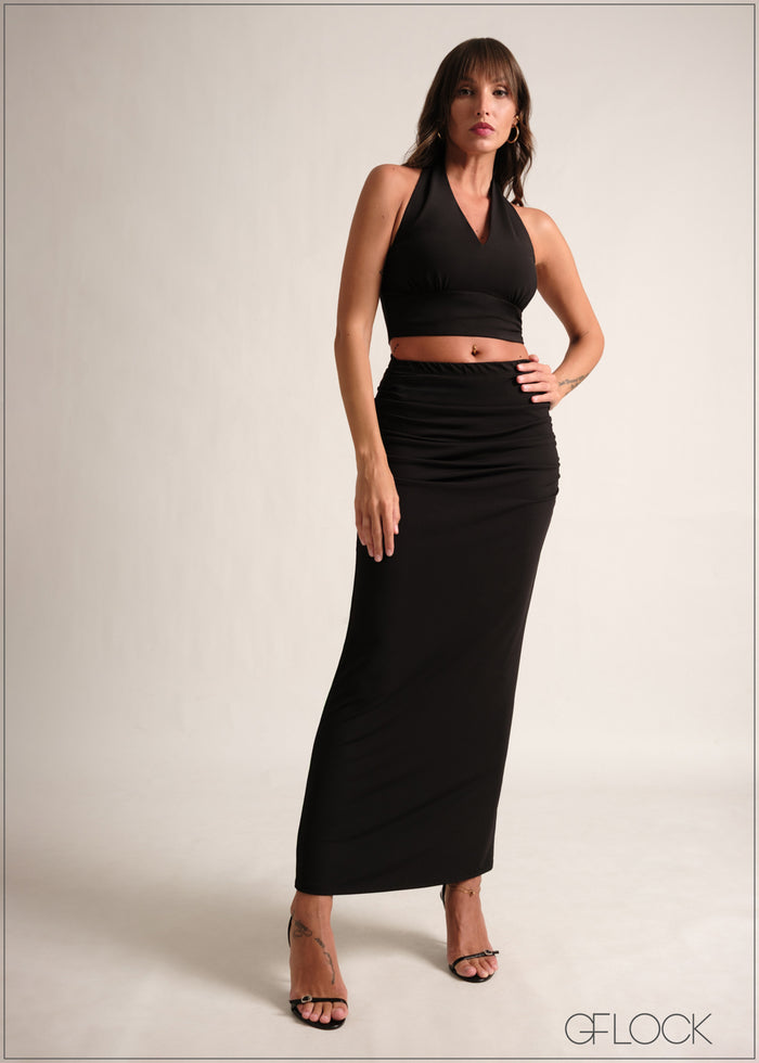 Halter Neck Bustier Detail Crop Top