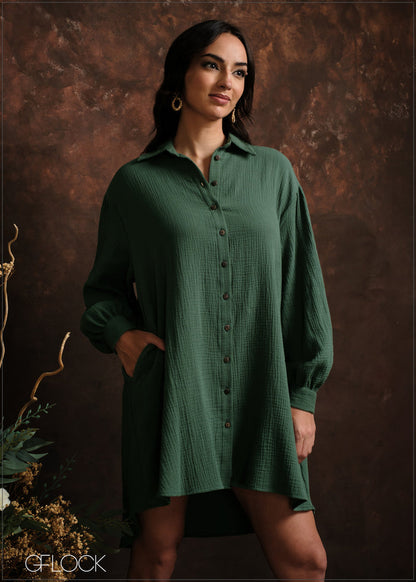 Button Down Shirt Dress - 010325