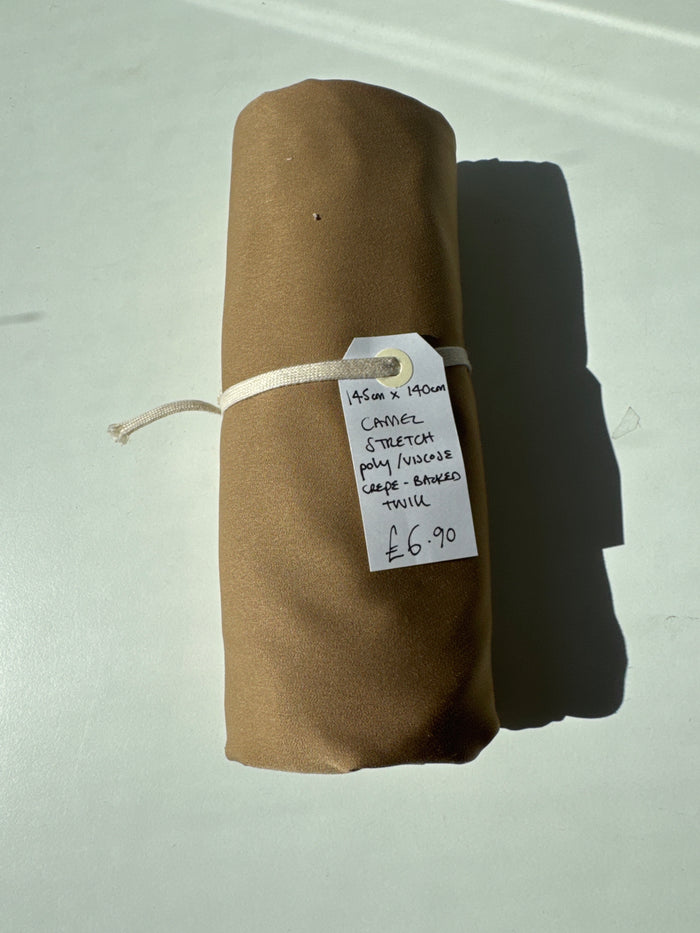 Camel Stretch Poly/Viscose Crepe-Backed Twill Remnant