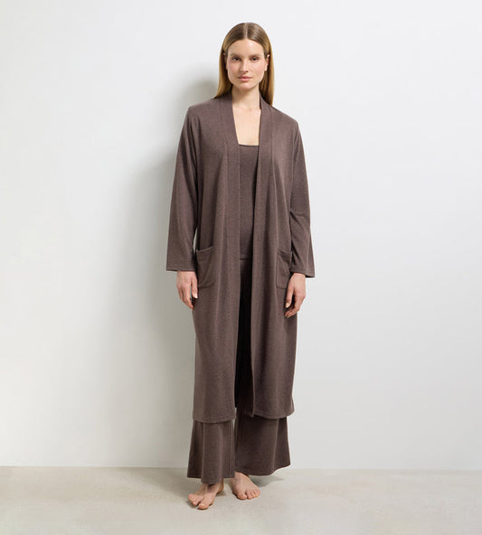 Cardigan long jersey fin marron foncé DIM x Ines de la Fressange