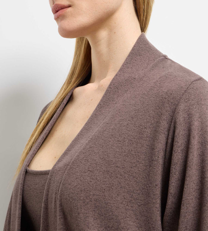 Cardigan long jersey fin marron foncé DIM x Ines de la Fressange