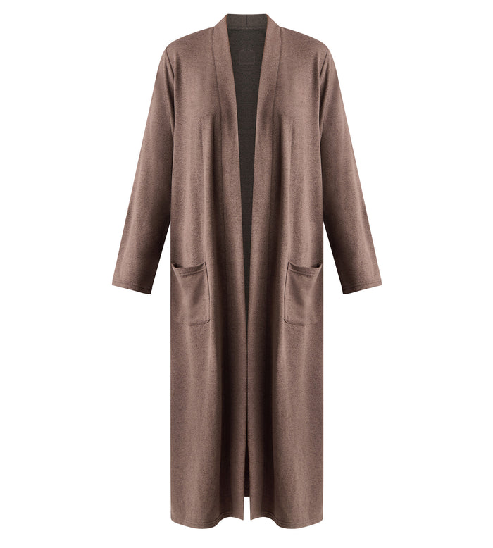 Cardigan long jersey fin marron foncé DIM x Ines de la Fressange