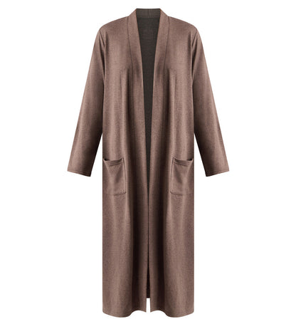 Cardigan long jersey fin marron foncé DIM x Ines de la Fressange