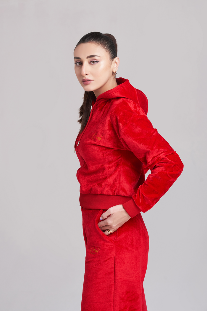 Casual Plush Zip Up Hoody Tracksuit - Women
