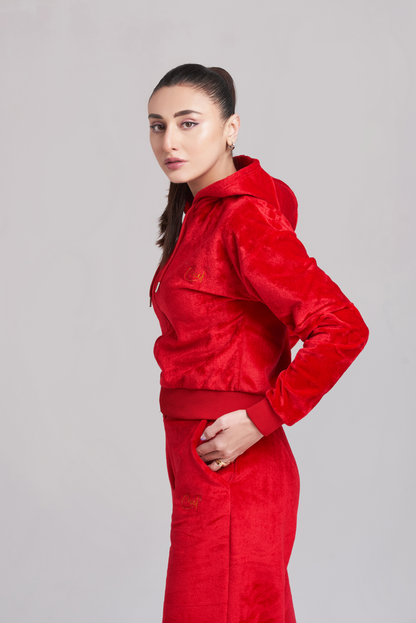 Casual Plush Zip Up Hoody Tracksuit - Women