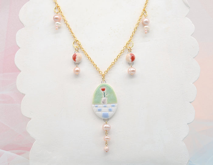 Checkered Tulip Necklace - Juice Ceramics