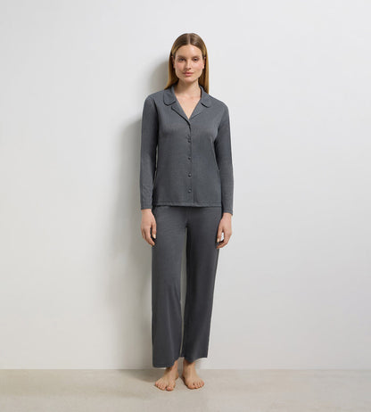 Chemise ouverte manches longues rib lurex gris granit Precious Christmas