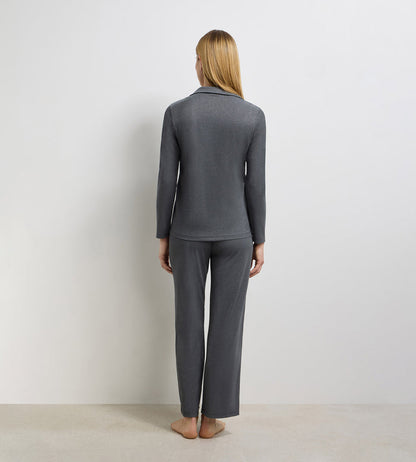 Chemise ouverte manches longues rib lurex gris granit Precious Christmas