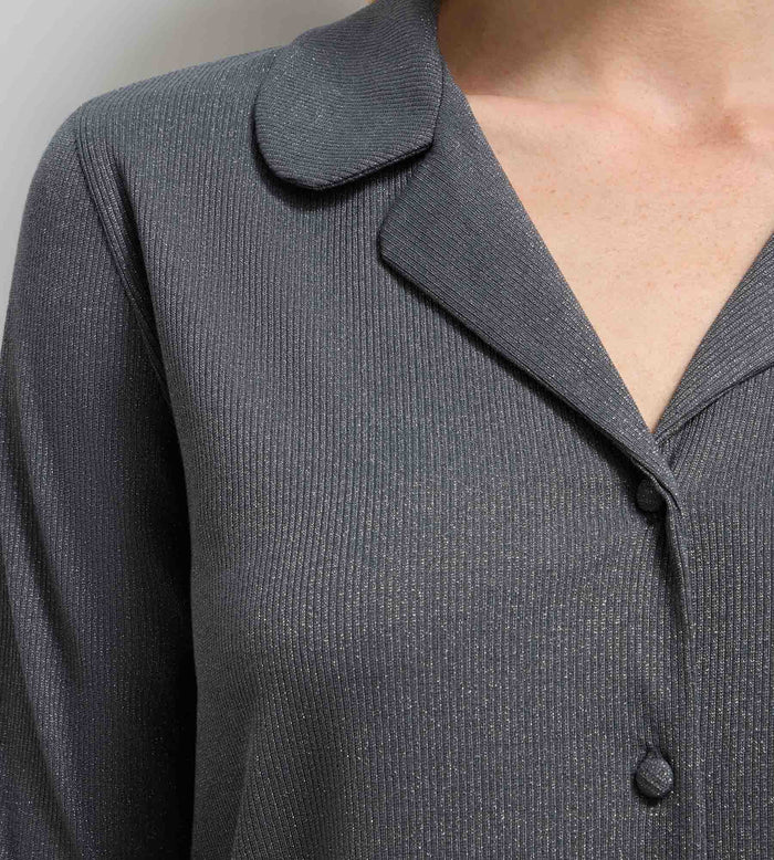 Chemise ouverte manches longues rib lurex gris granit Precious Christmas