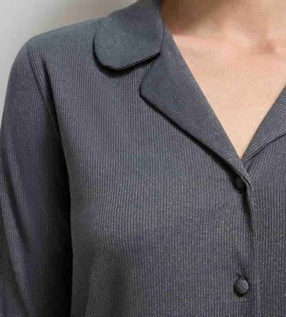 Chemise ouverte manches longues rib lurex gris granit Precious Christmas
