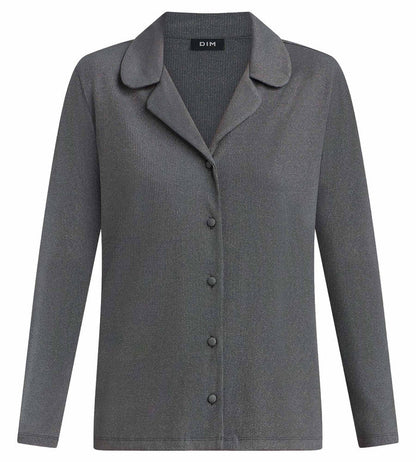 Chemise ouverte manches longues rib lurex gris granit Precious Christmas