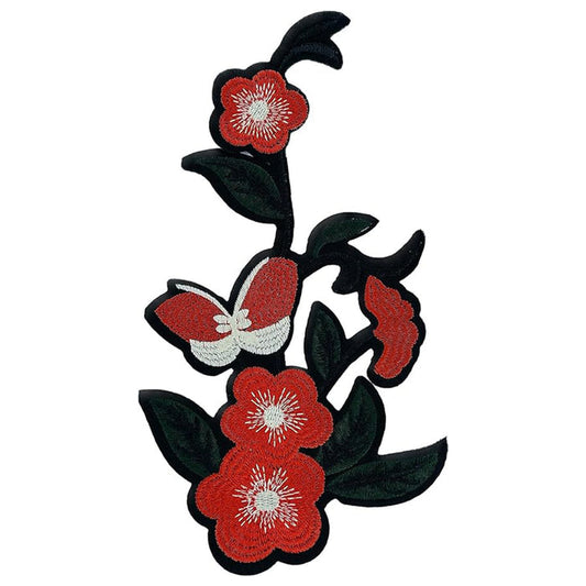 Ani Accessories Cherry blossoms Butterfly Patch for Suit & Outfits featuring vibrant red flowers and a butterfly design