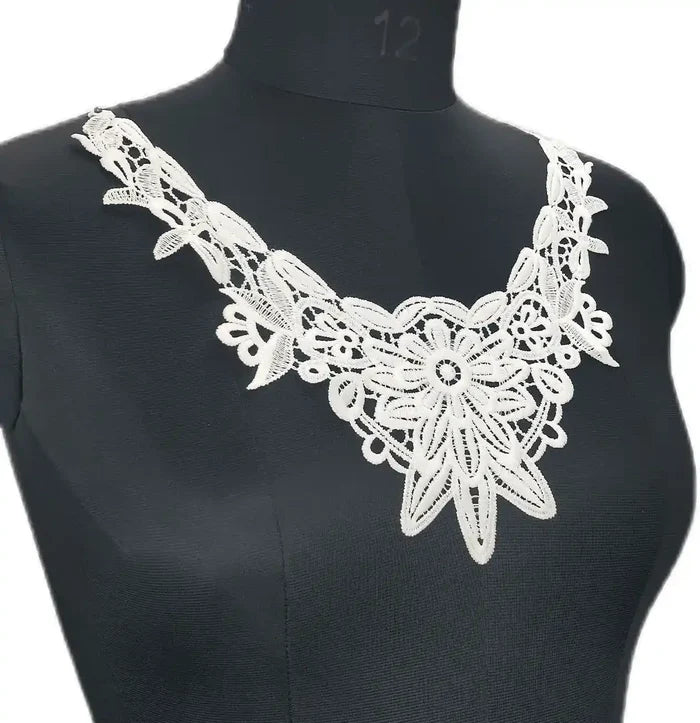 Ani Accessories dyeable chrysanthemum floral neckline featuring intricate embroidery for kurtis and gowns