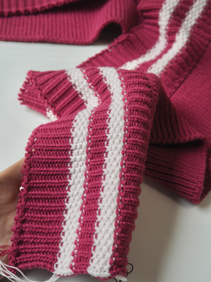 Chunky Raspberry Wool Blend Double Ribbed Cuff 9cm