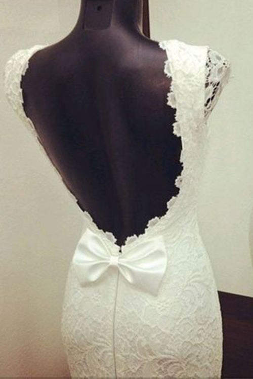 Classic Prom Dress 2024 Elegant Lace Open Back Cap Sleeves