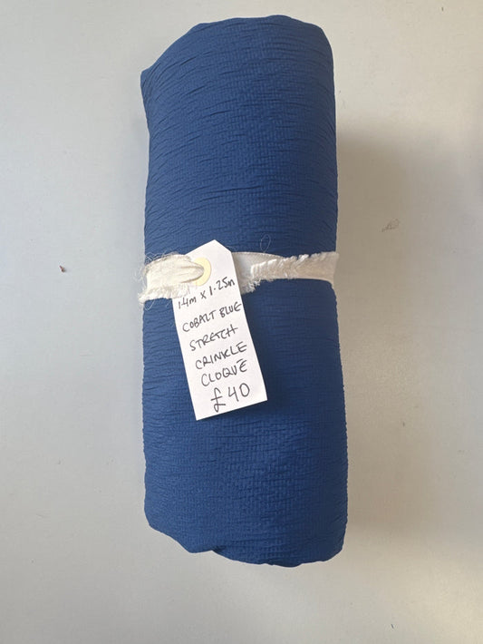 Cobalt Stretch Crinkle Cloqué Remnant