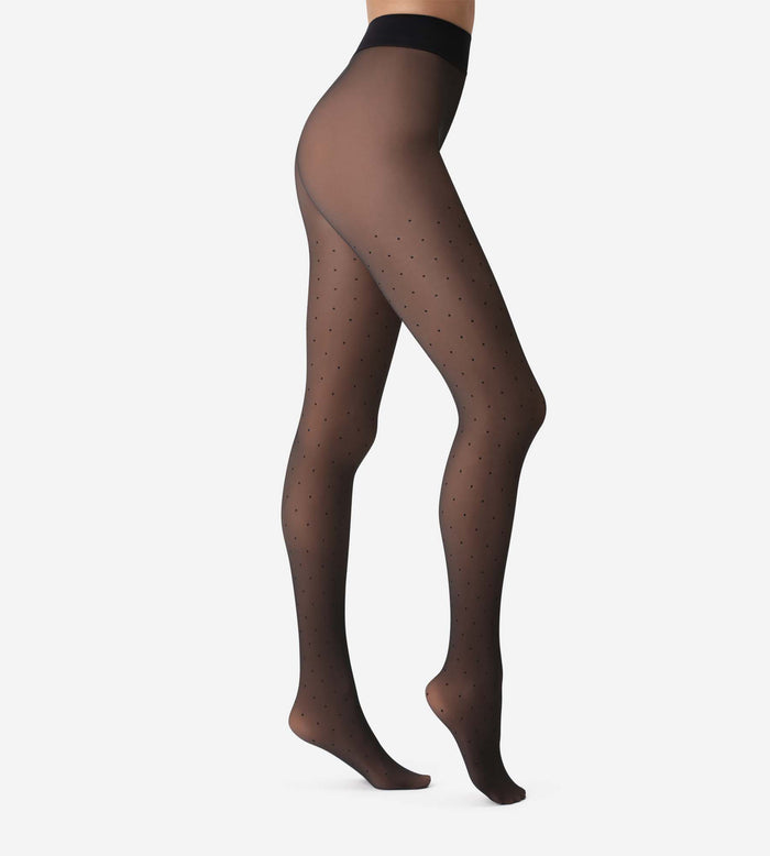 Collant chaud et transparent fantaisie petits pois noir 80D Thermo