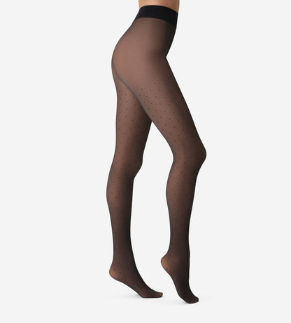 Collant chaud et transparent fantaisie petits pois noir 80D Thermo