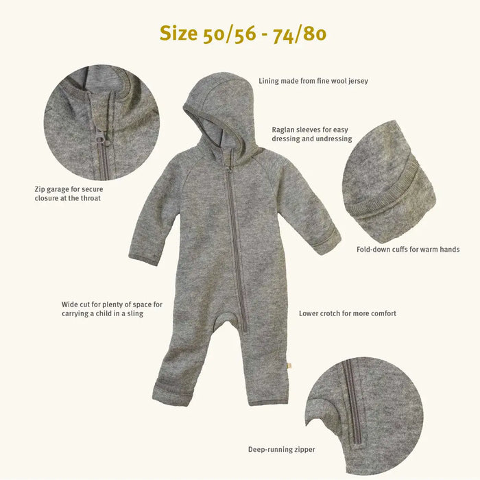 Combinaison bébé zippée en laine bouillie Disana - Olive - Lilinappy