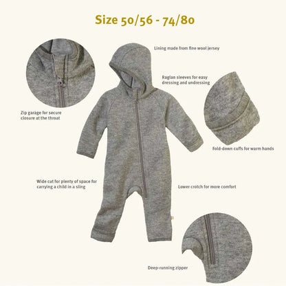 Combinaison bébé zippée en laine bouillie Disana - Olive - Lilinappy