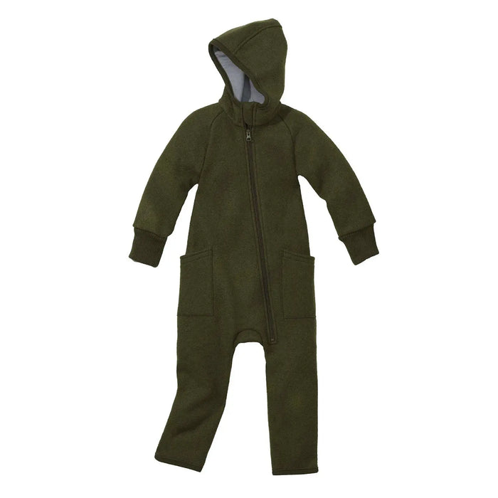 Combinaison bébé zippée en laine bouillie Disana - Olive - Lilinappy