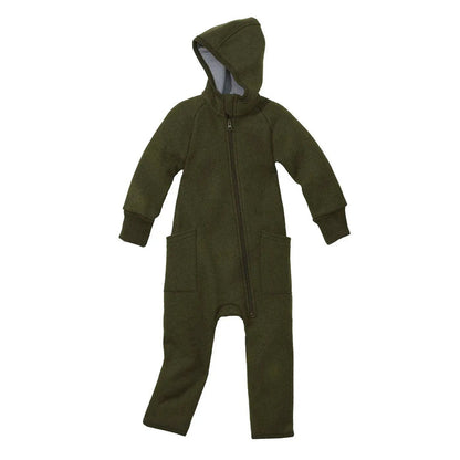 Combinaison bébé zippée en laine bouillie Disana - Olive - Lilinappy