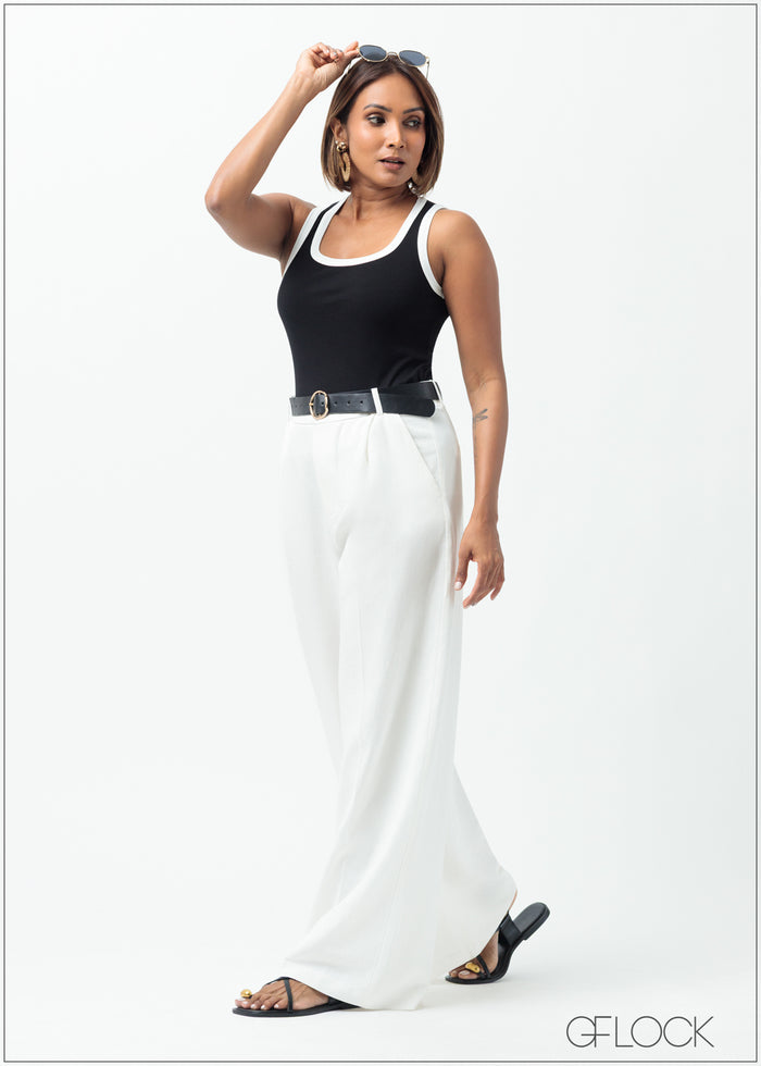 Contrast Detail Sleeveless Rib Top - 160625