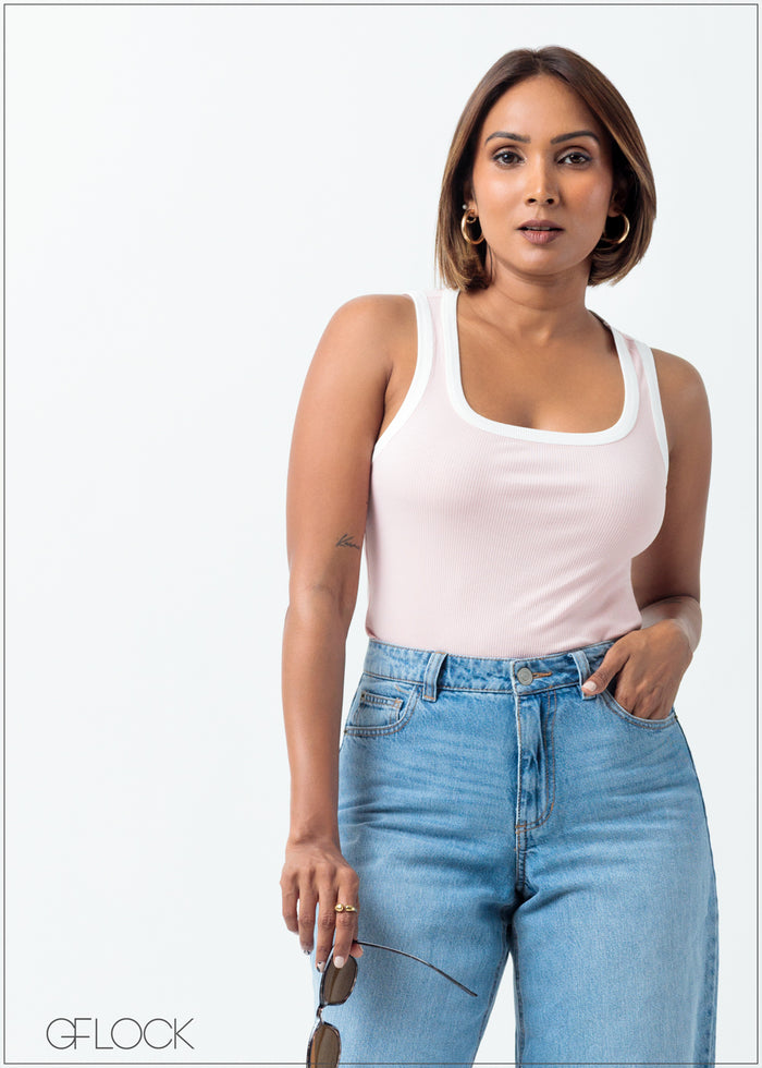 Contrast Detail Sleeveless Rib Top - 160625