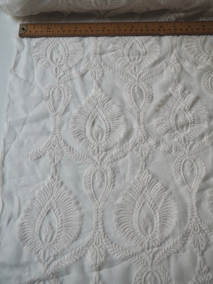 Cool Ivory Cotton Embroidered Silk Chiffon