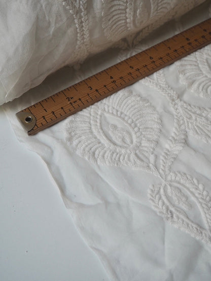 Cool Ivory Cotton Embroidered Silk Chiffon