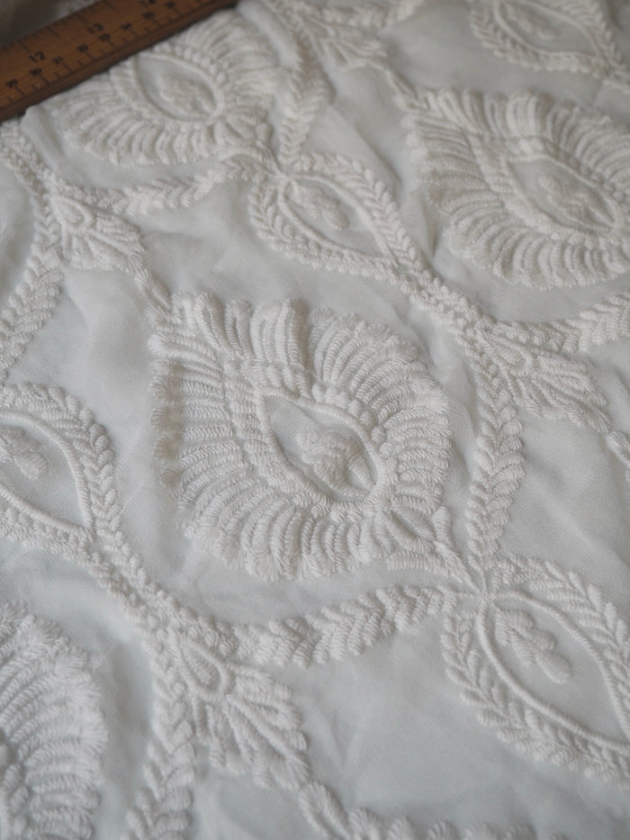 Cool Ivory Cotton Embroidered Silk Chiffon
