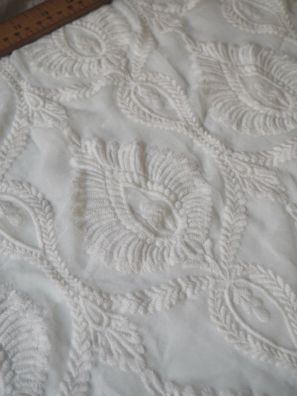 Cool Ivory Cotton Embroidered Silk Chiffon