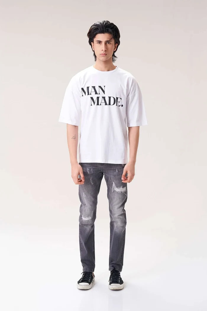 Cool White T-Shirt with Bold MAN MADE Print
