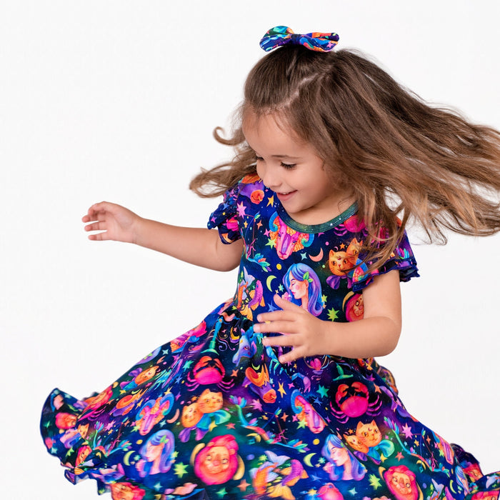 Cosmic Cuddles Short Sleeve Big Kid Twirl Dress - Jammie Session