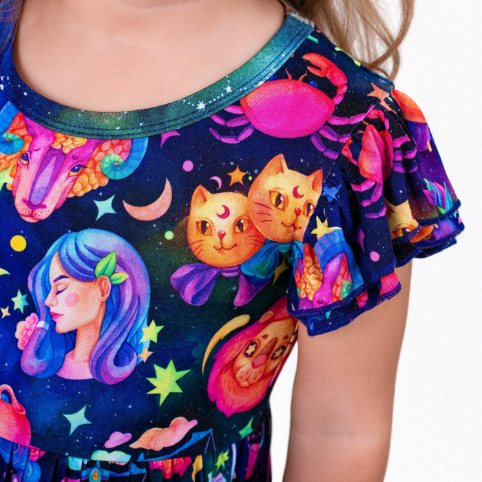 Cosmic Cuddles Short Sleeve Big Kid Twirl Dress - Jammie Session