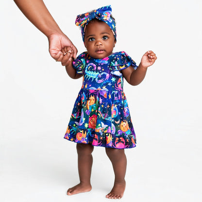 Cosmic Cuddles Short Sleeve Bodysuit Twirl Dress - Jammie Session