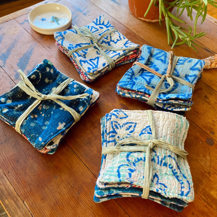Cotton Kantha Coasters ~ Indigo