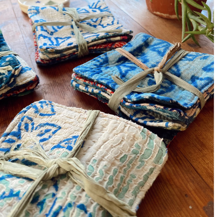 Cotton Kantha Coasters ~ Indigo