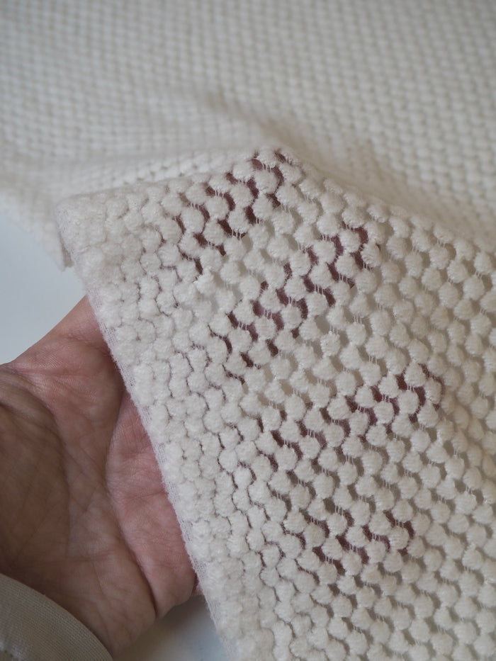 Cream Cotton Blend Chenille Dot Lace