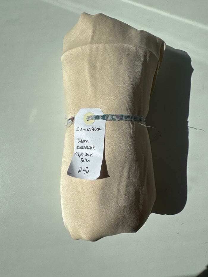 Cream Viscose/Acetate Crepe-Back Satin Remnant