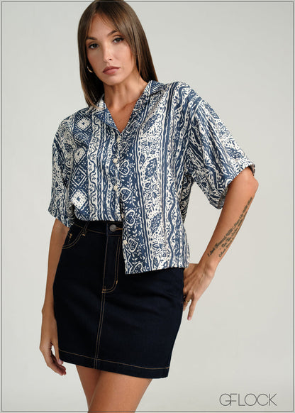 Cuban Collar Printed Shirt - 160226