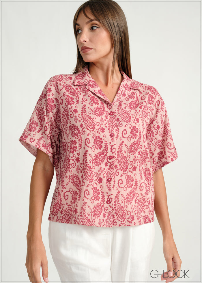 Cuban Collar Printed Shirt - 160226